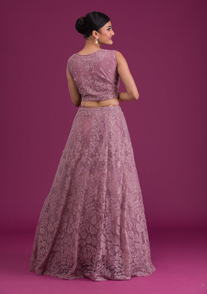 Lavender Cutdana Net Readymade Lehenga-Koskii