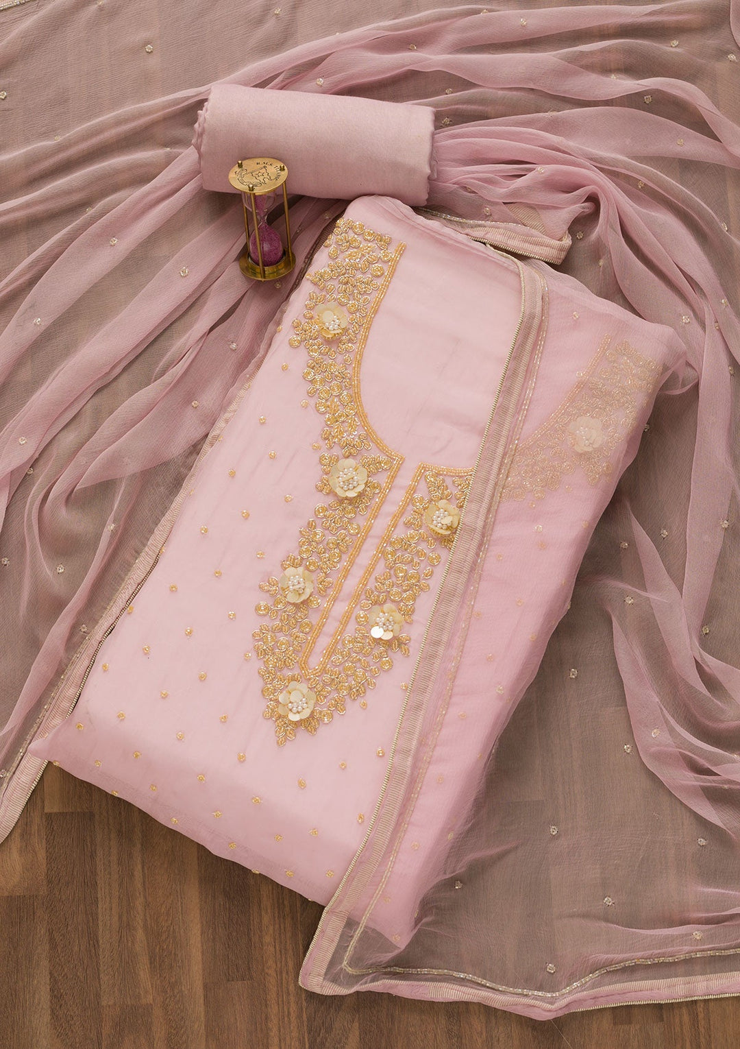 Lavender Cutdana Organza Unstitched Salwar Kameez-Koskii