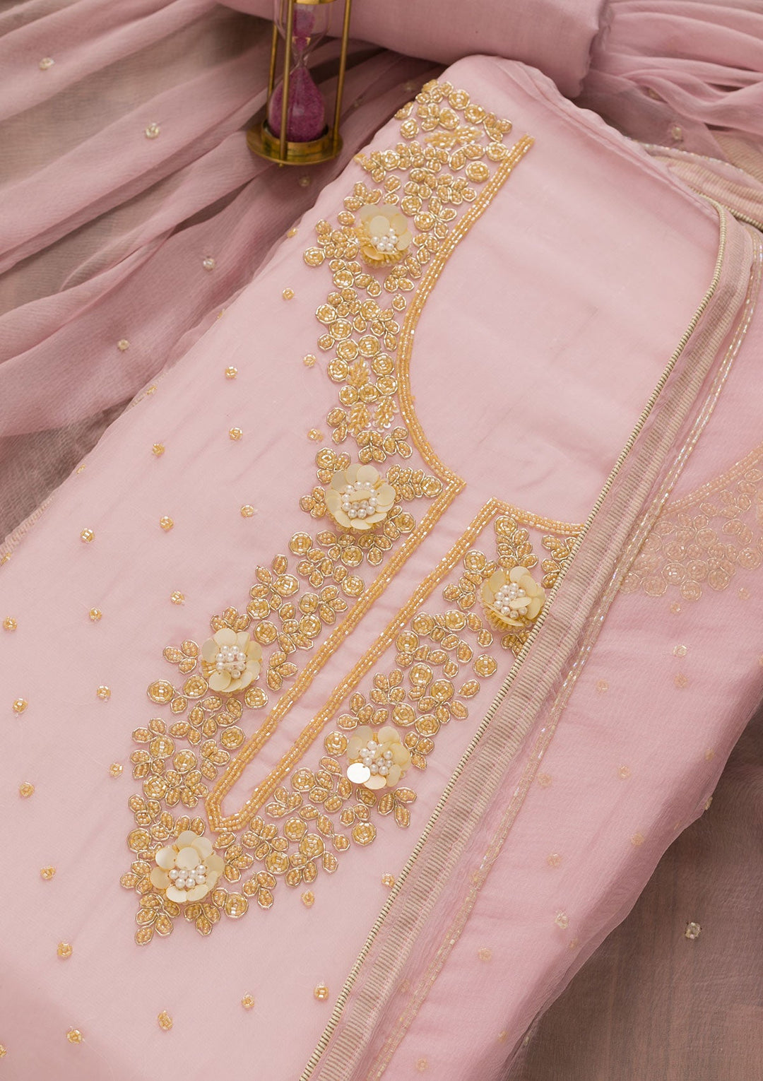 Lavender Cutdana Organza Unstitched Salwar Kameez-Koskii