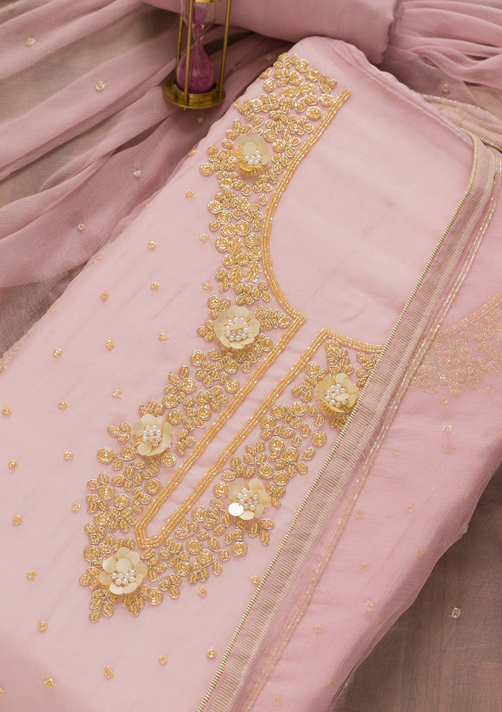 Lavender Cutdana Organza Unstitched Salwar Kameez-Koskii