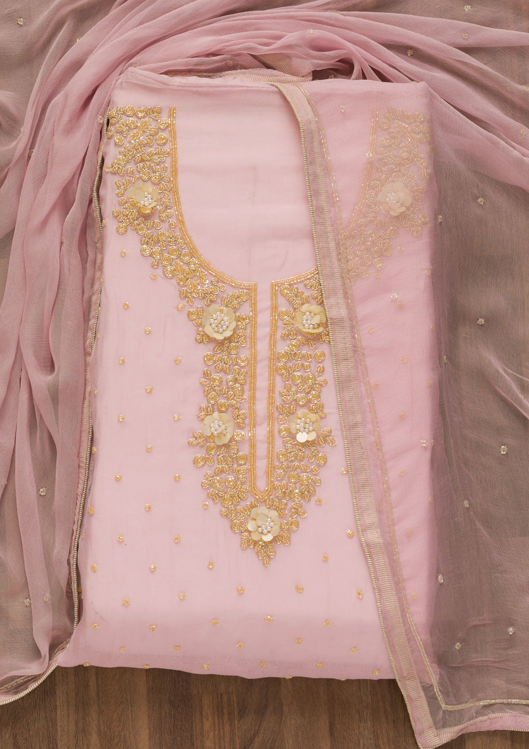 Lavender Cutdana Organza Unstitched Salwar Kameez-Koskii