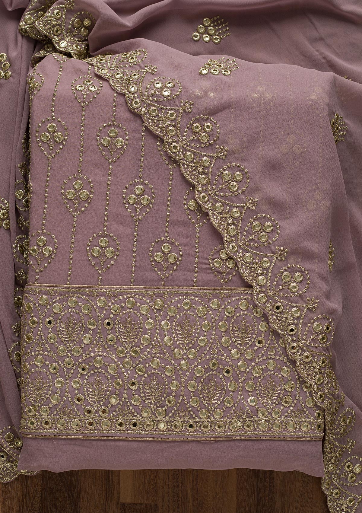 Lavender Gotapatti Georgette Unstitched Salwar Suit-Koskii