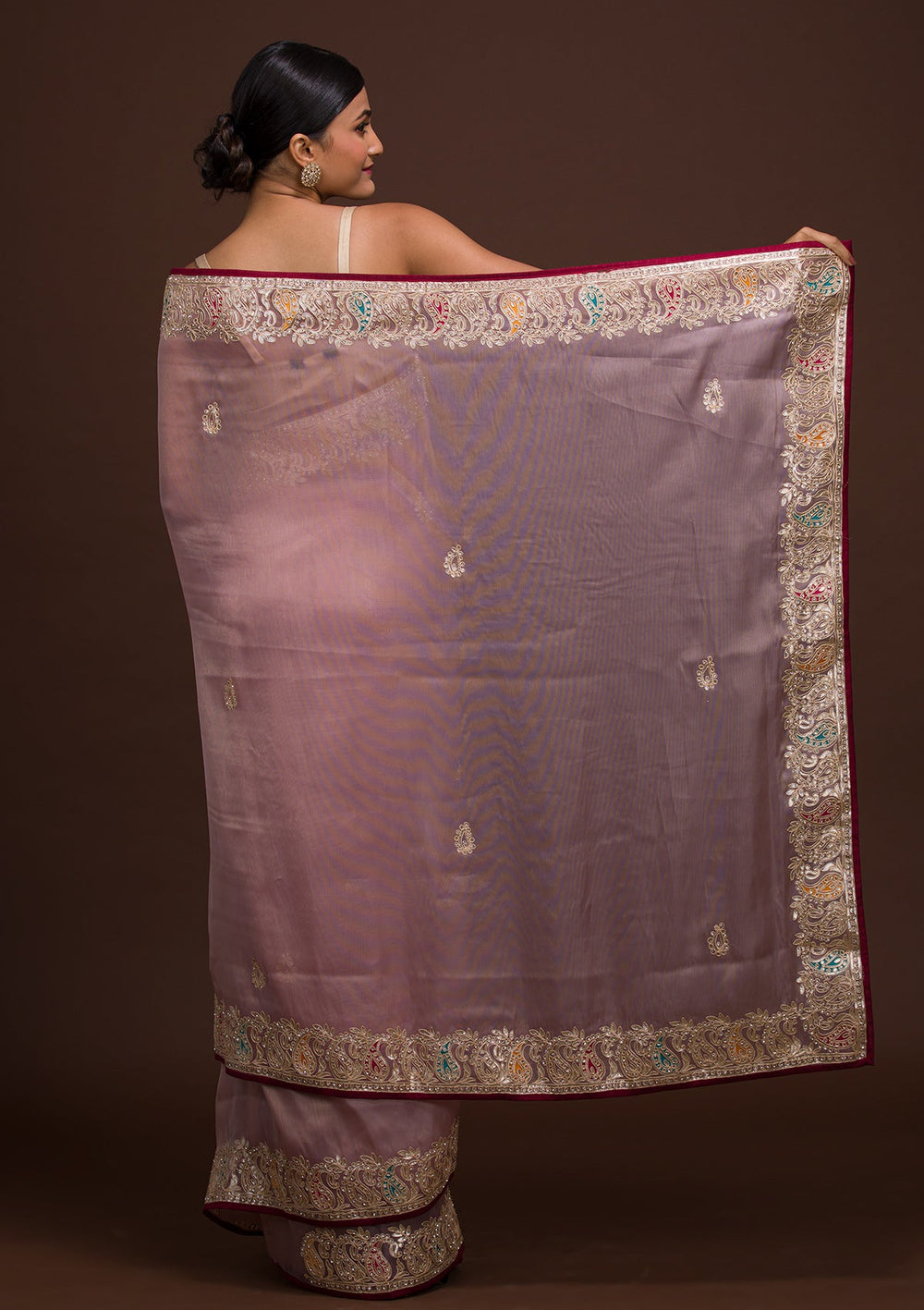 Lavender Gotapatti Shimmer Saree-Koskii