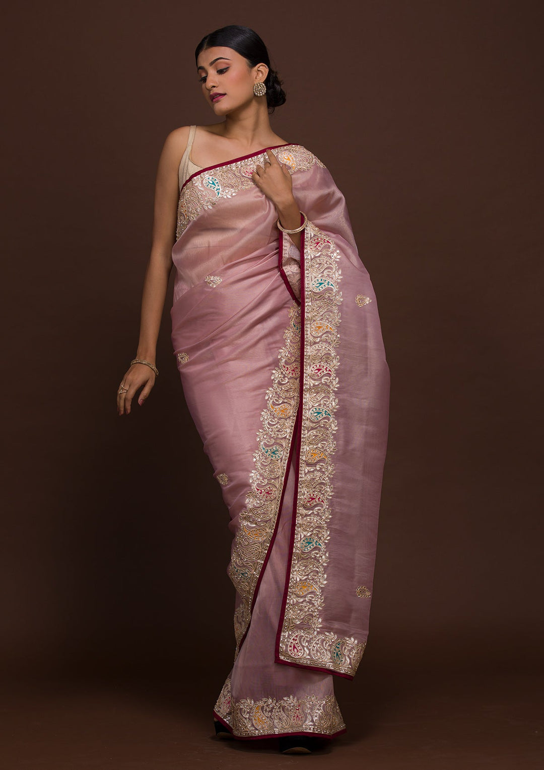 Lavender Gotapatti Shimmer Saree-Koskii