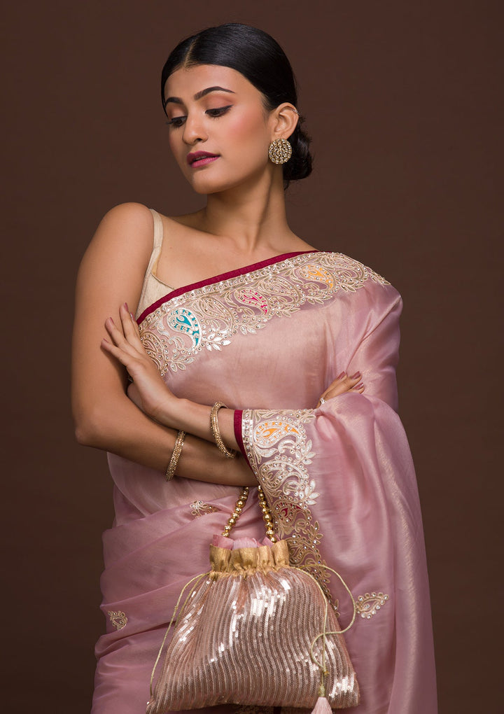 Lavender Gotapatti Shimmer Saree-Koskii