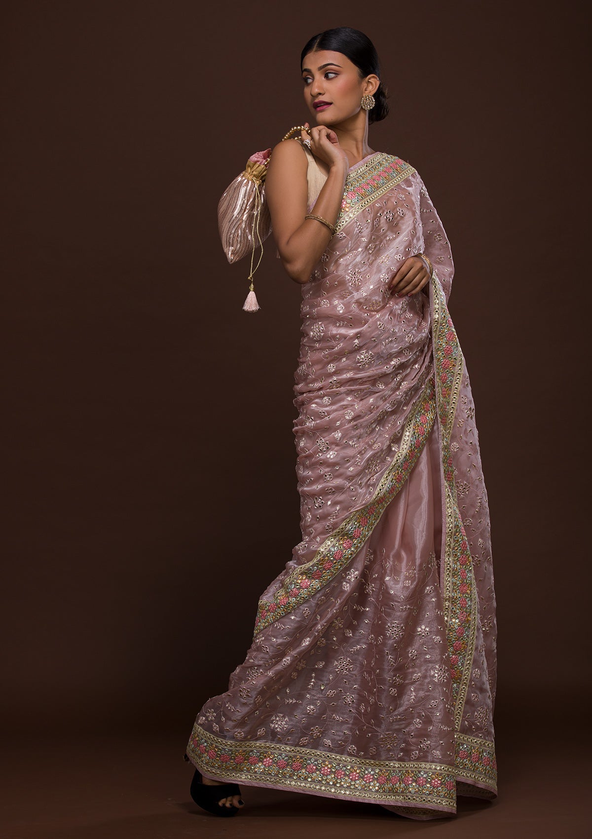 Lavender Gotapatti Tissue Saree-Koskii