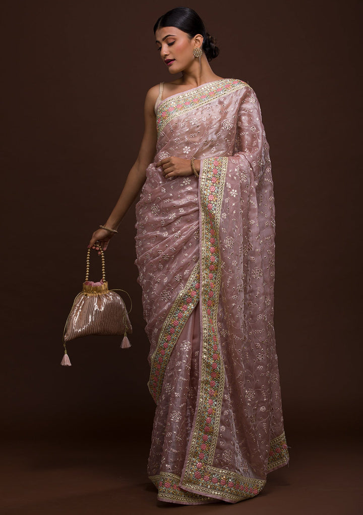 Lavender Gotapatti Tissue Saree-Koskii
