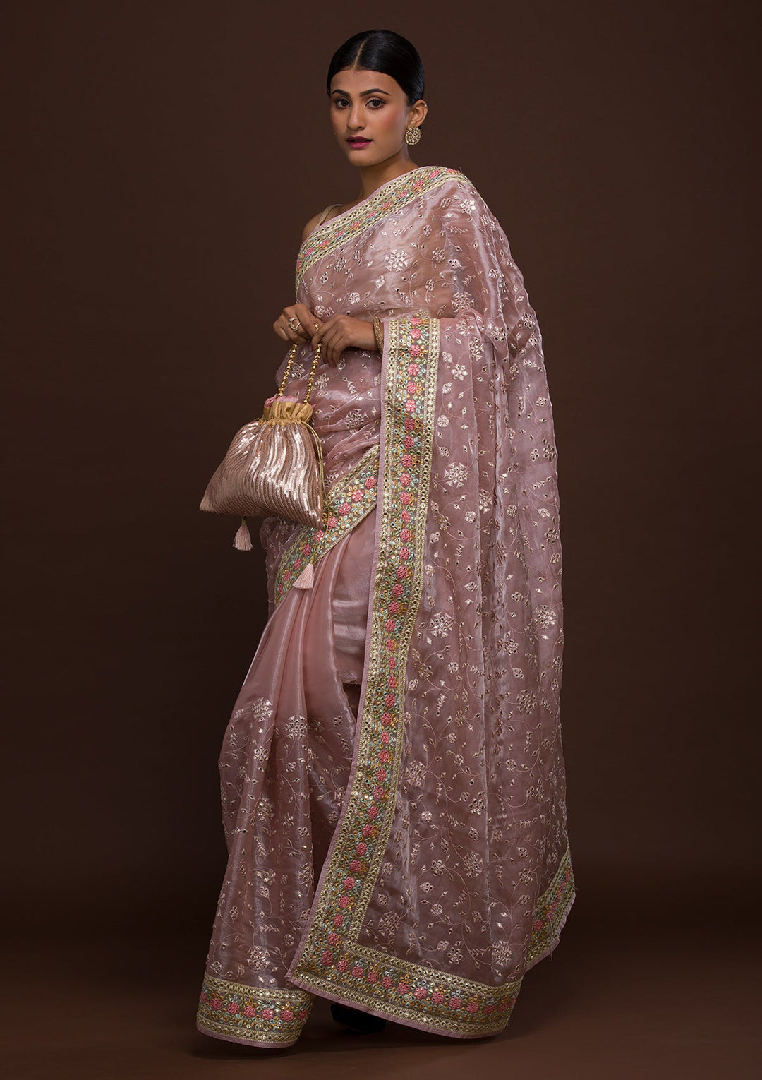 Lavender Gotapatti Tissue Saree-Koskii