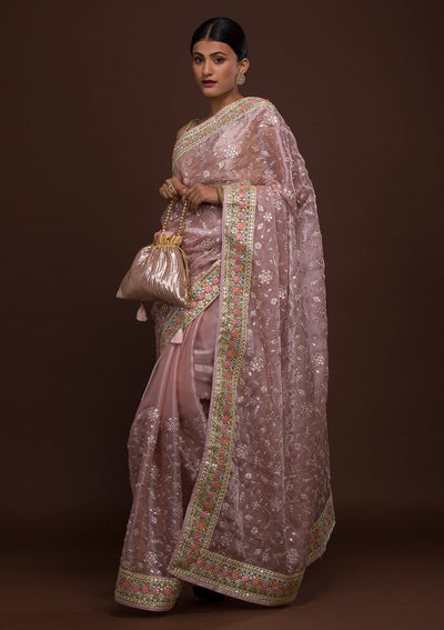 Lavender Gotapatti Tissue Saree-Koskii