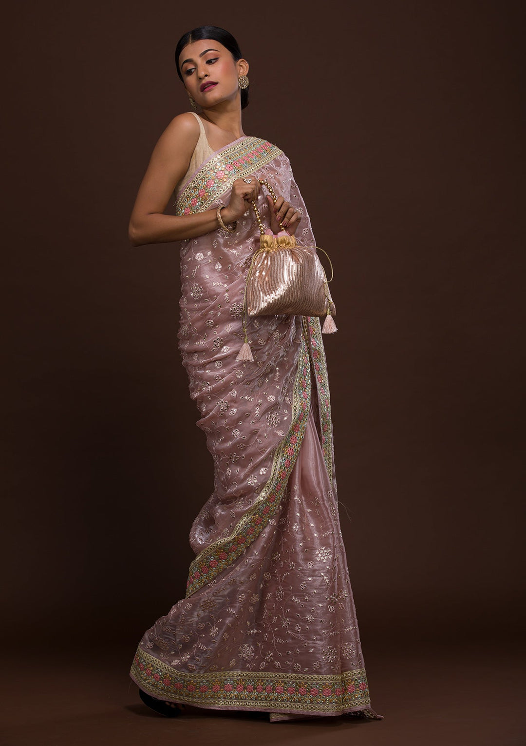 Lavender Gotapatti Tissue Saree-Koskii