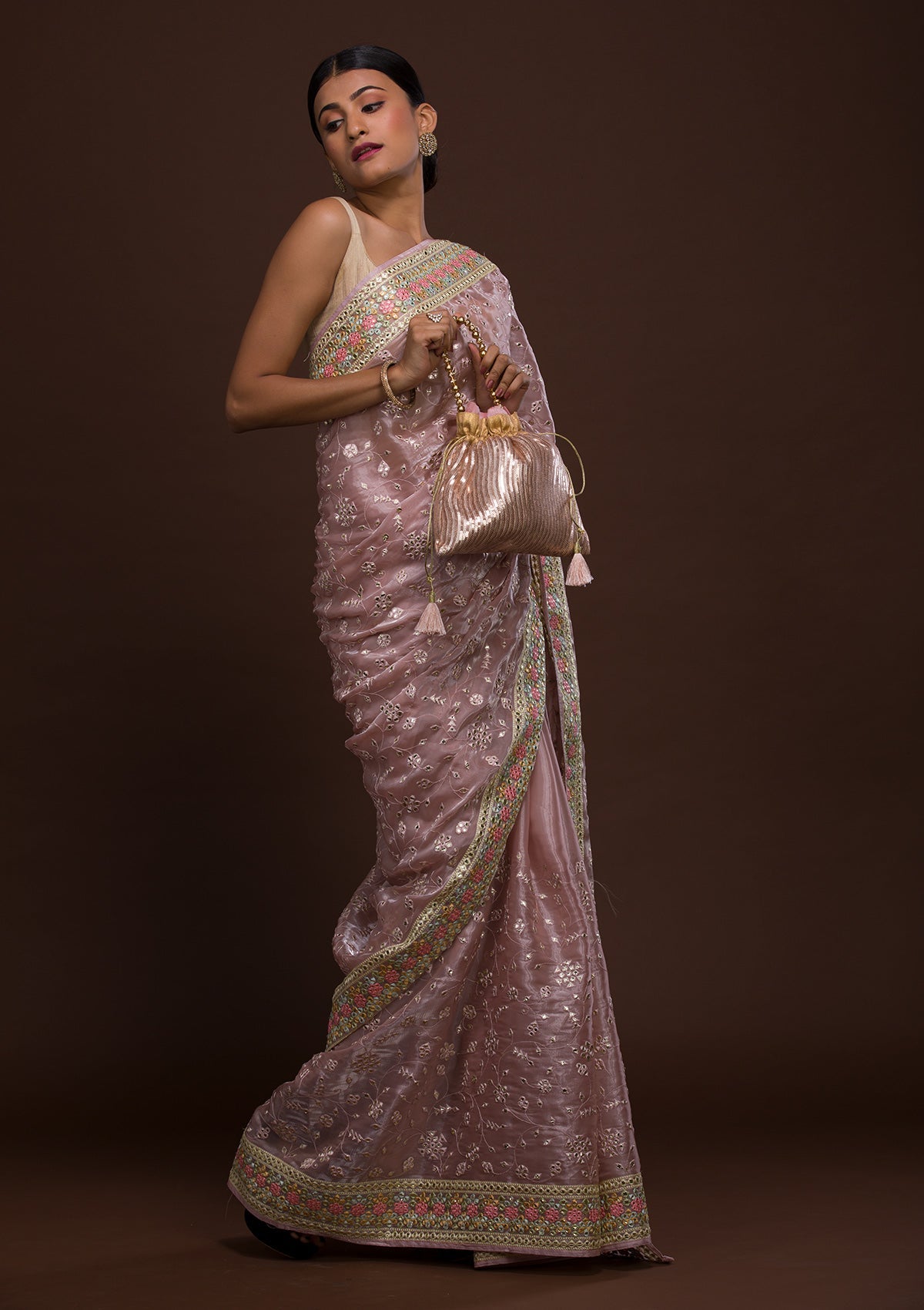 Lavender Gotapatti Tissue Saree-Koskii