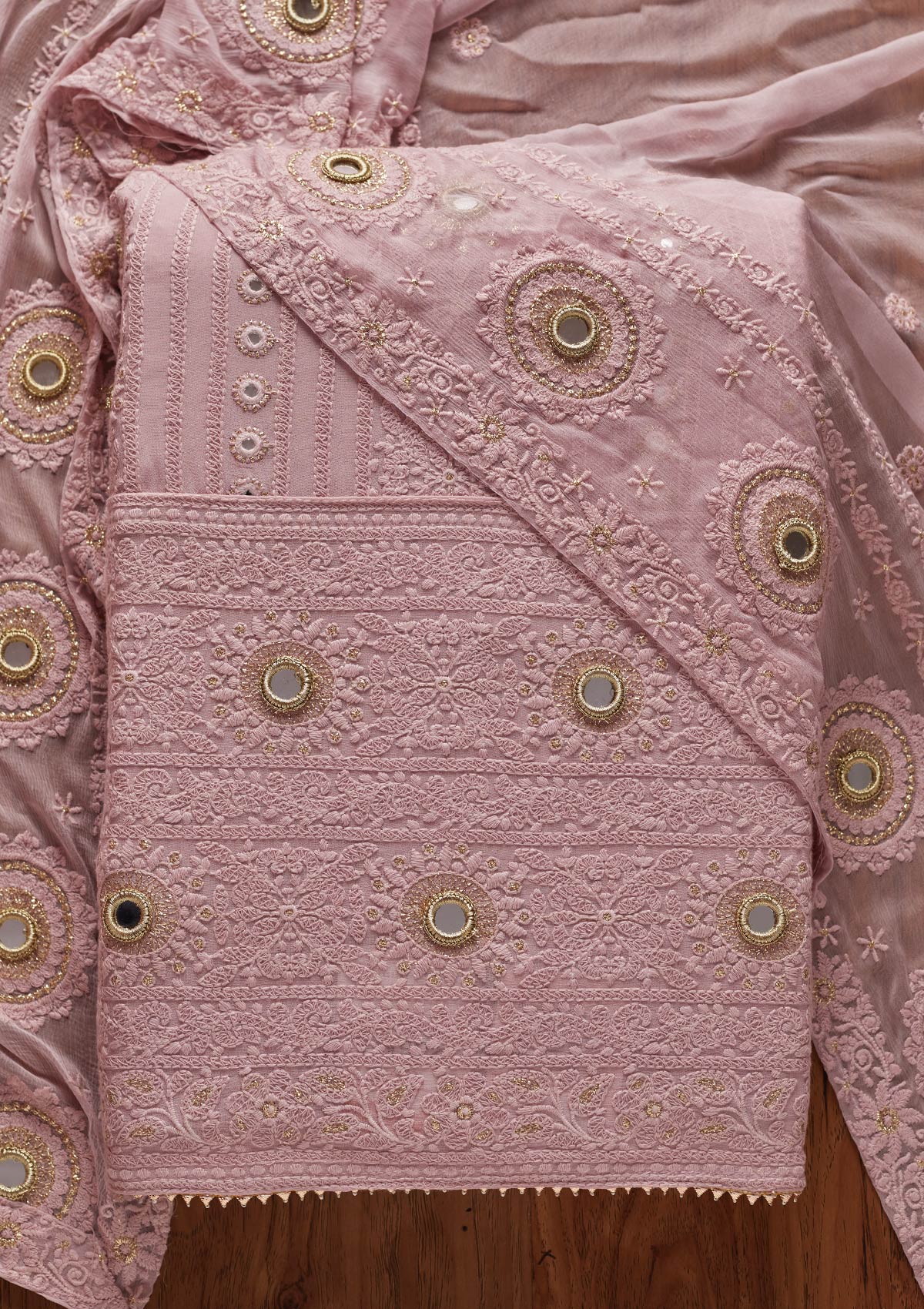 Lavender Mirrorwork Georgette Designer Unstitched Salwar Suit - koskii