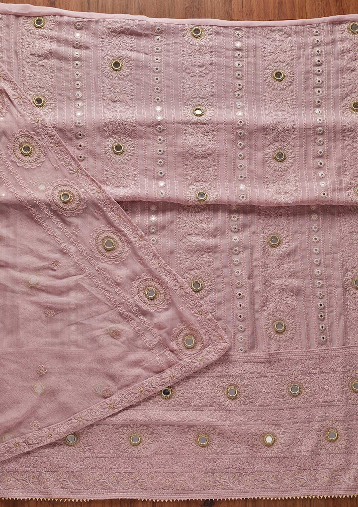 Lavender Mirrorwork Georgette Designer Unstitched Salwar Suit - koskii
