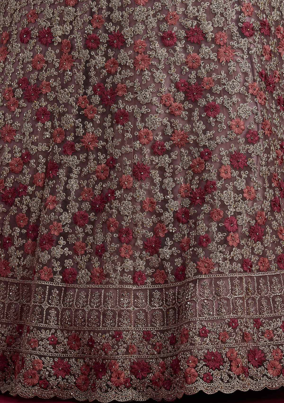 Lavender Silver Zariwork Net Designer Semi-Stitched Lehenga - koskii