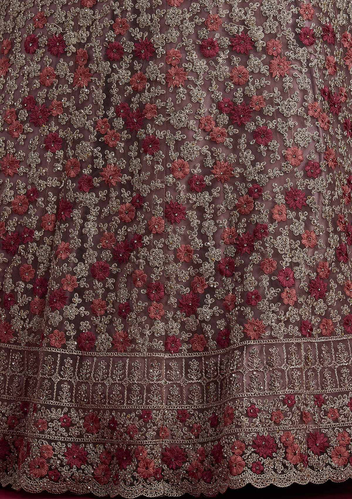 Lavender Silver Zariwork Net Designer Semi-Stitched Lehenga - koskii