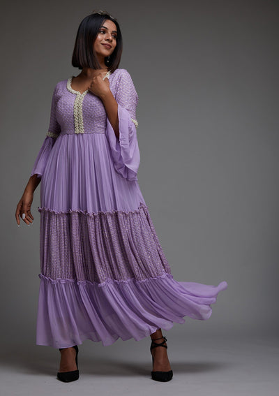 Lavender Pearlwork Georgette Designer Anarkali Suit - Koskii