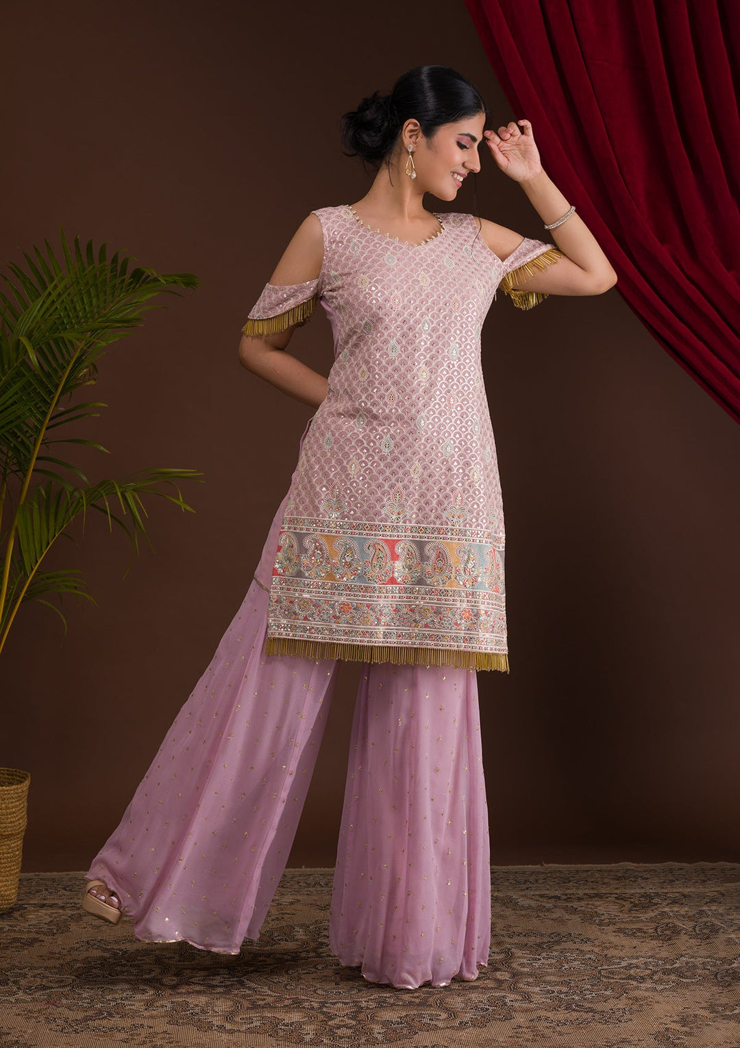 Lavender Sequins Georgette Designer Salwar Kameez-Koskii