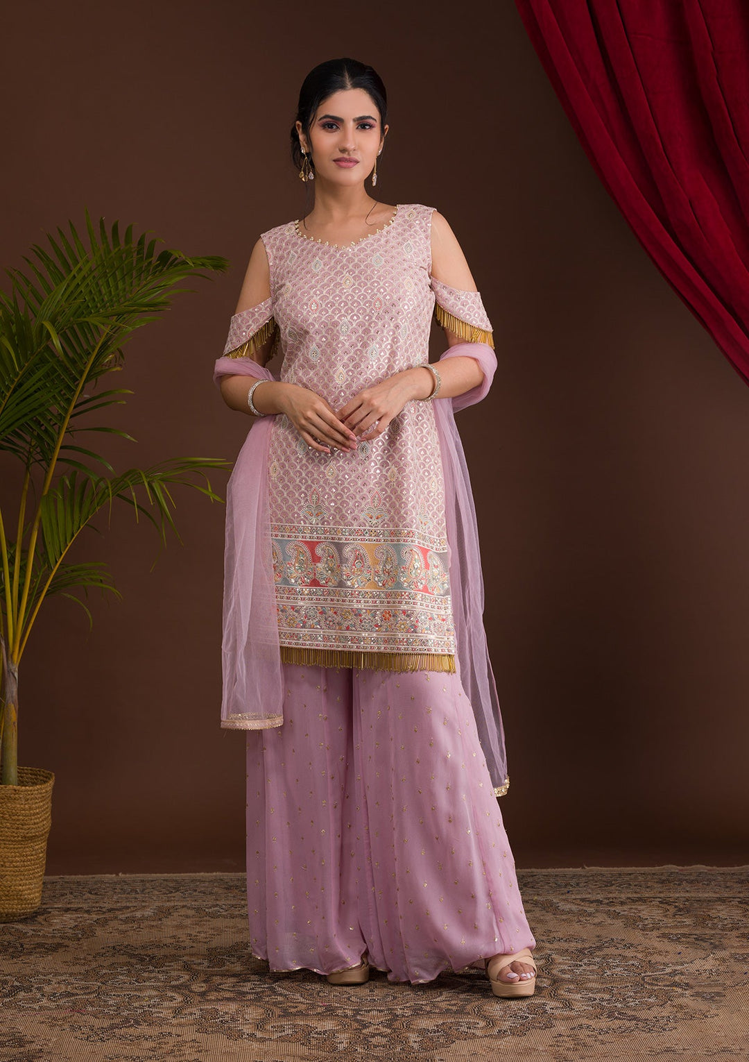 Lavender Sequins Georgette Designer Salwar Kameez-Koskii