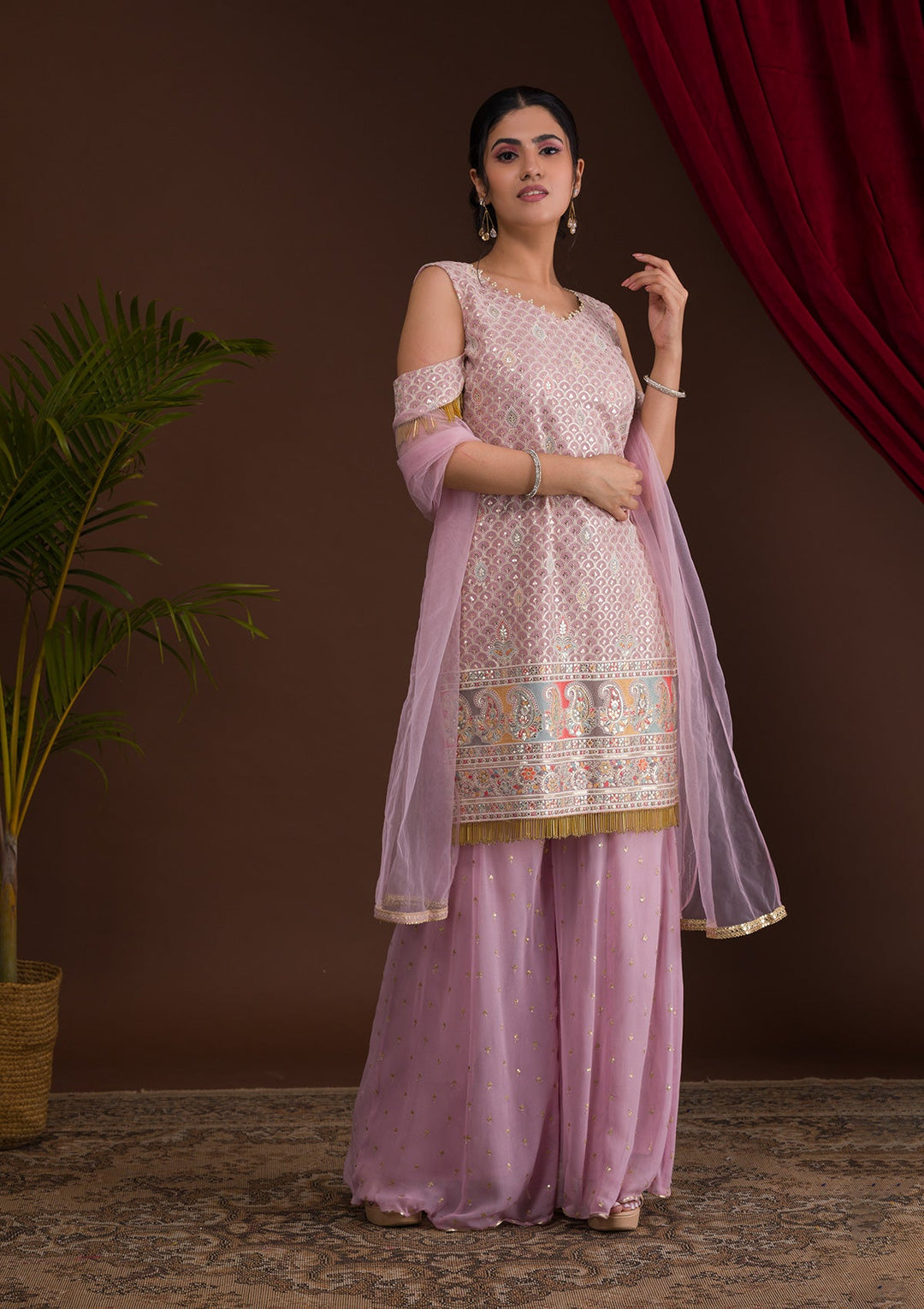 Lavender Sequins Georgette Designer Salwar Kameez-Koskii