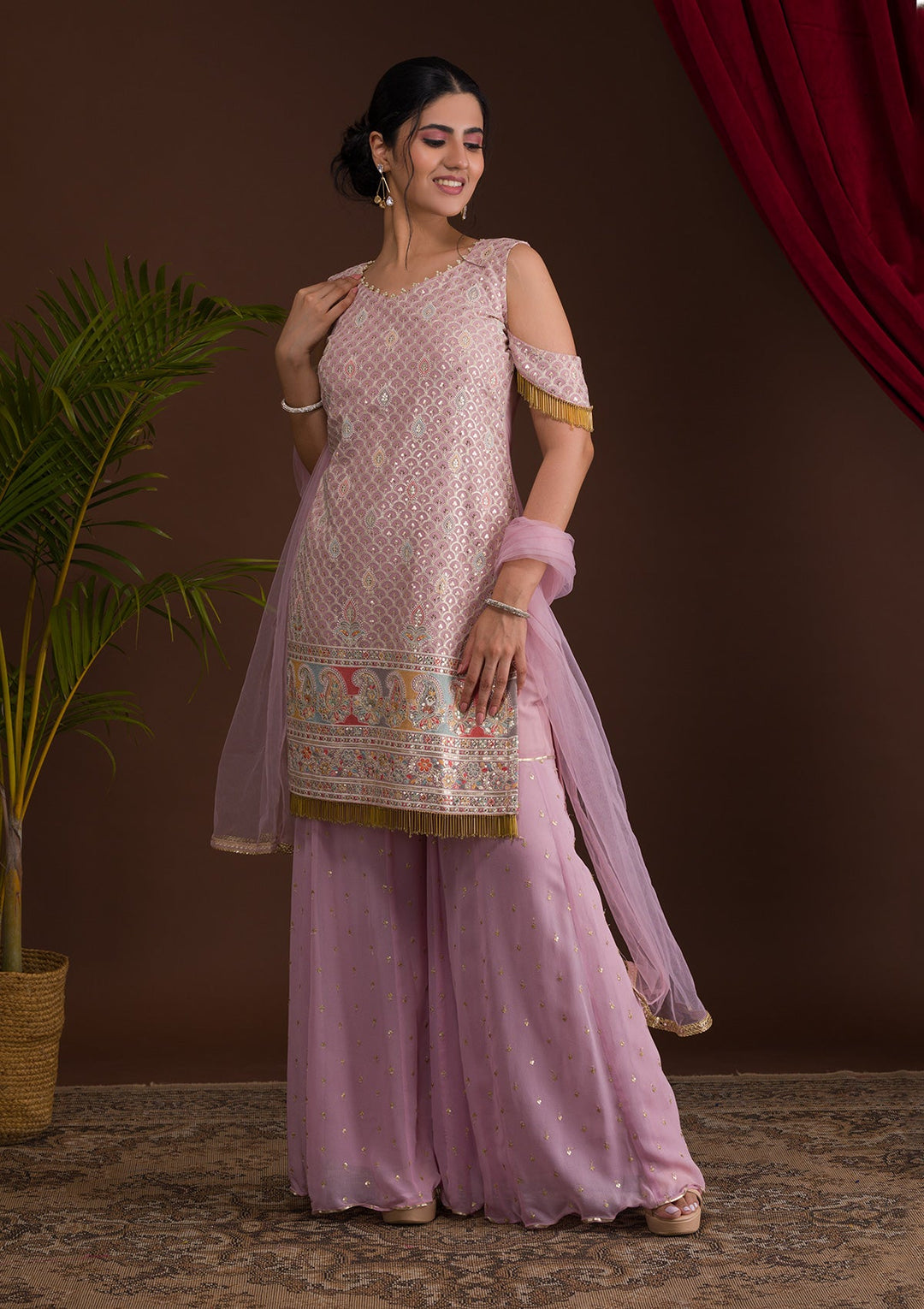 Lavender Sequins Georgette Designer Salwar Kameez-Koskii