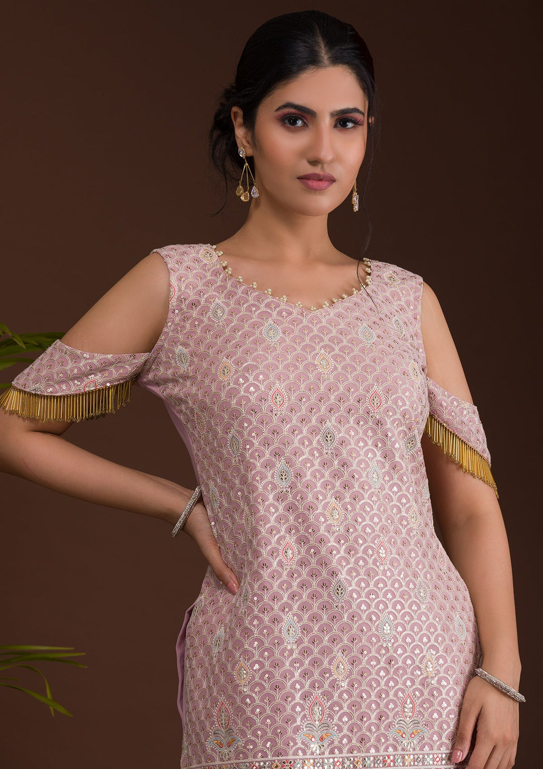 Lavender Sequins Georgette Designer Salwar Kameez-Koskii