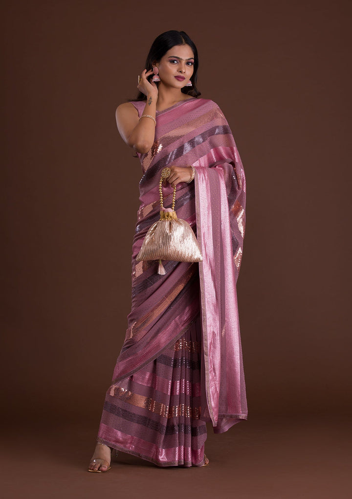 Lavender Sequins Georgette Saree-Koskii