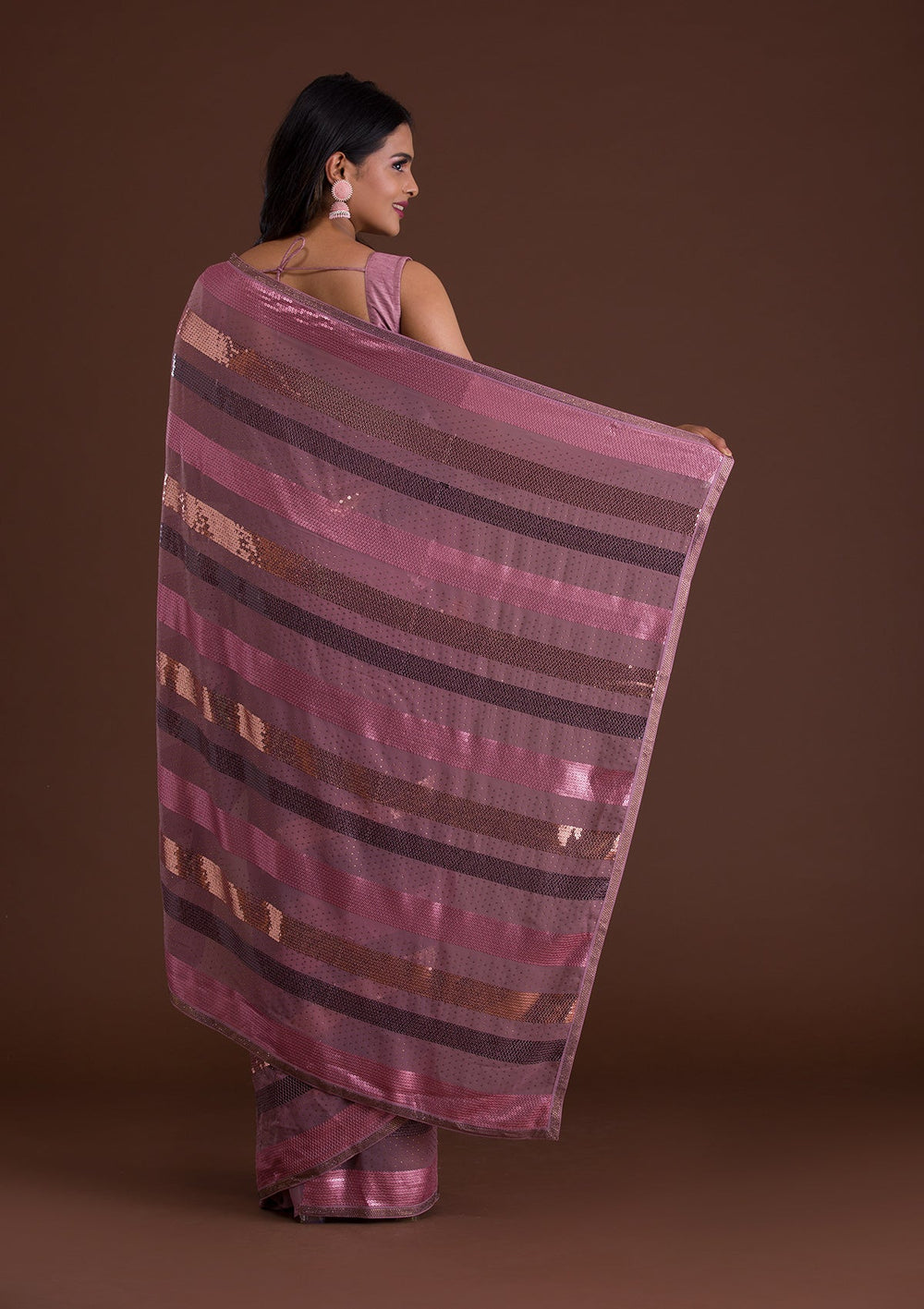 Lavender Sequins Georgette Saree-Koskii