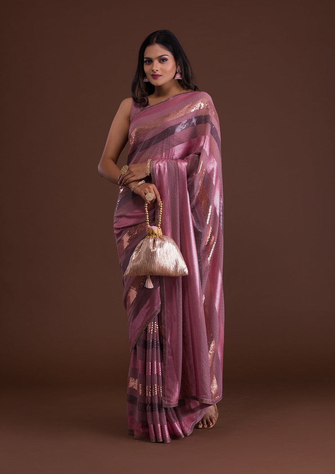 Lavender Sequins Georgette Saree-Koskii