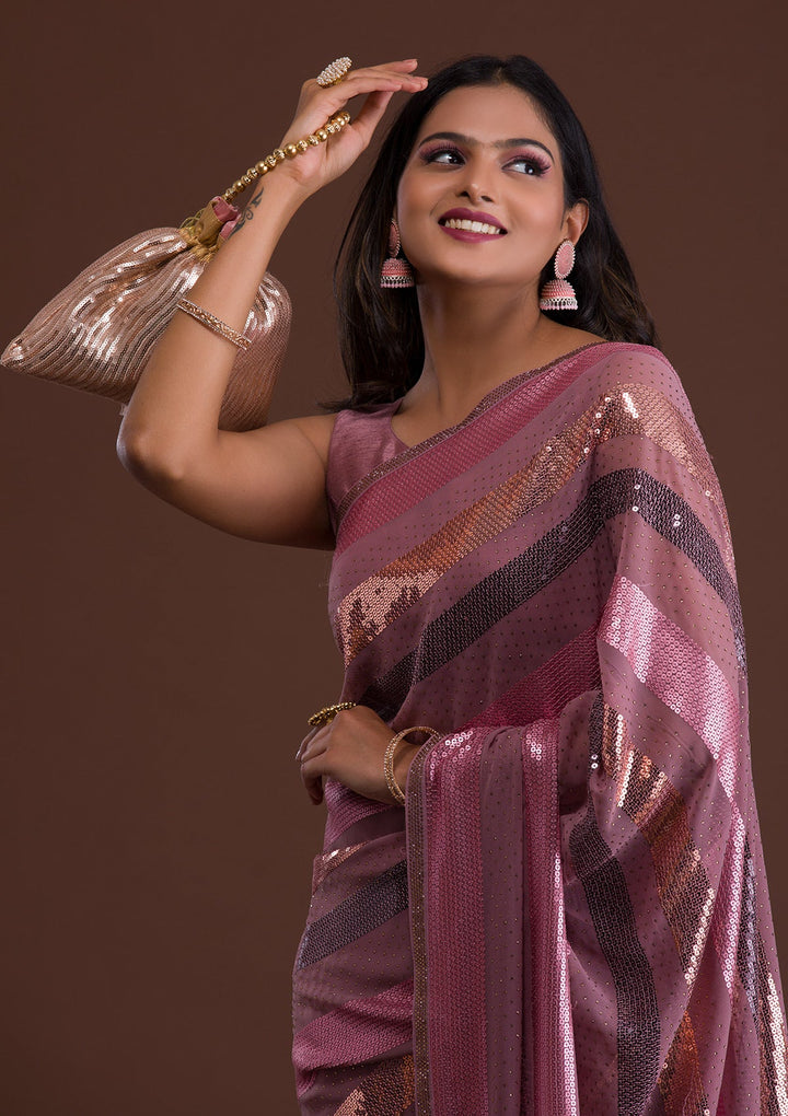 Lavender Sequins Georgette Saree-Koskii