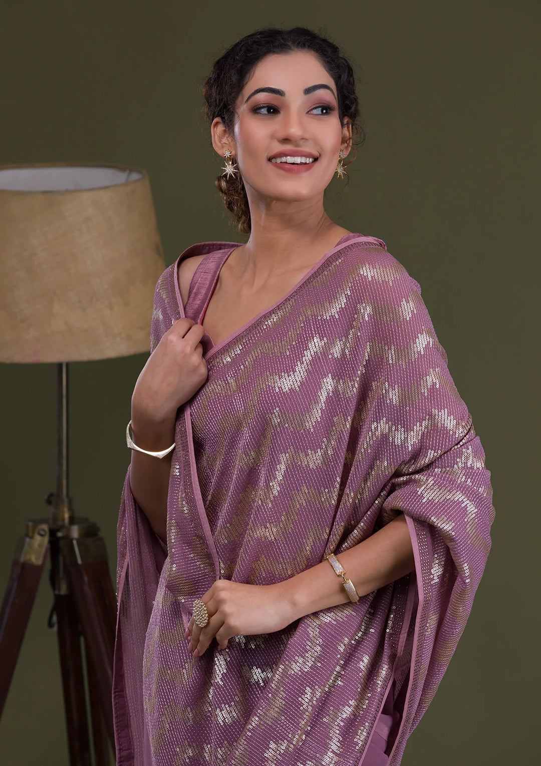 Lavender Sequins Georgette Saree-Koskii