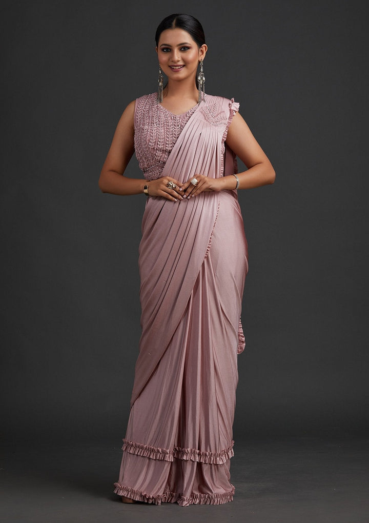 Lavender Sequins Lycra Designer Saree - koskii