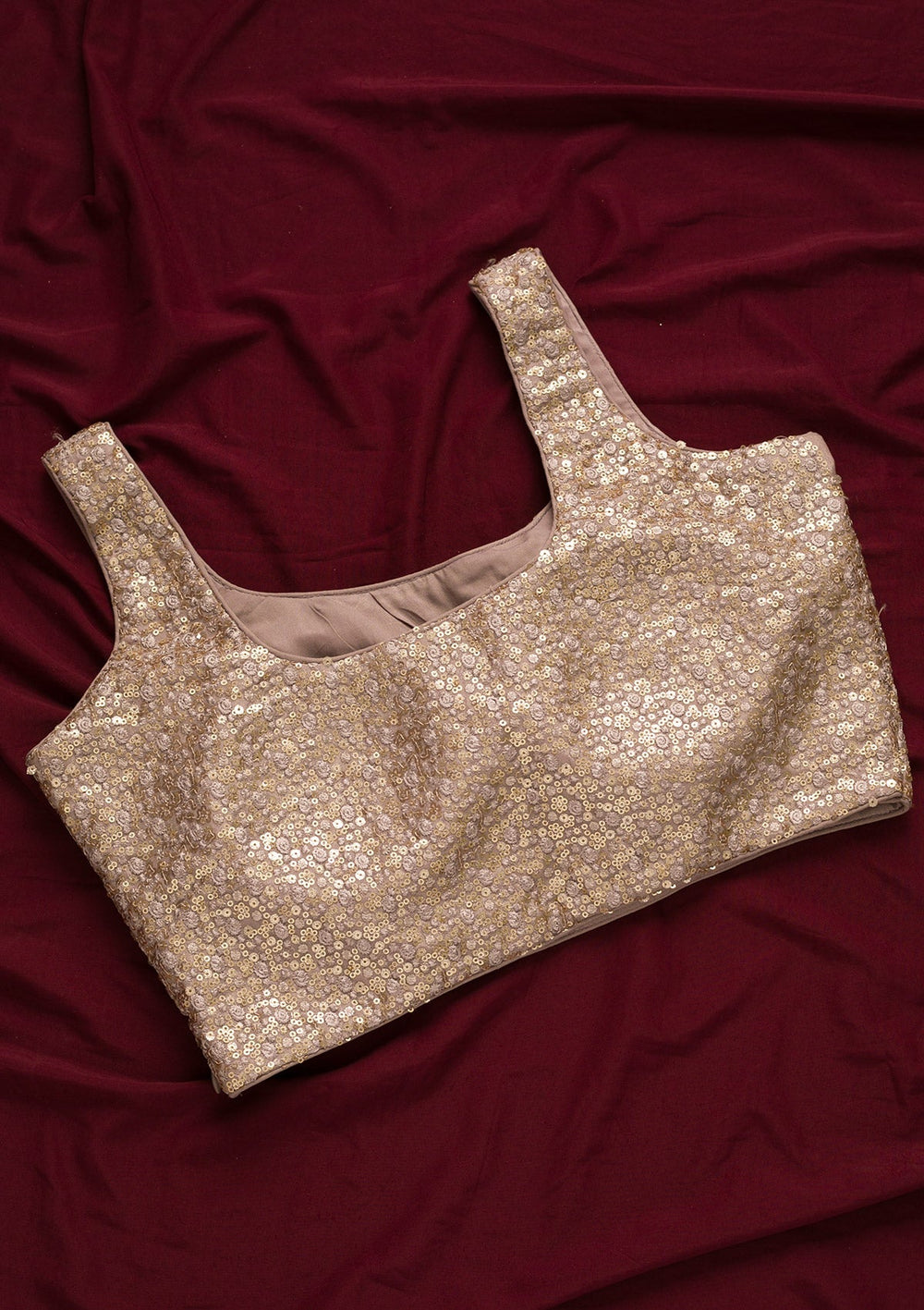 Cream Sequins Net Blouse-Koskii