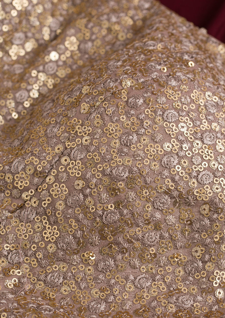 Cream Sequins Net Blouse-Koskii