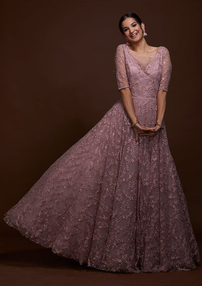 Lavender Sequins Net Gown-Koskii