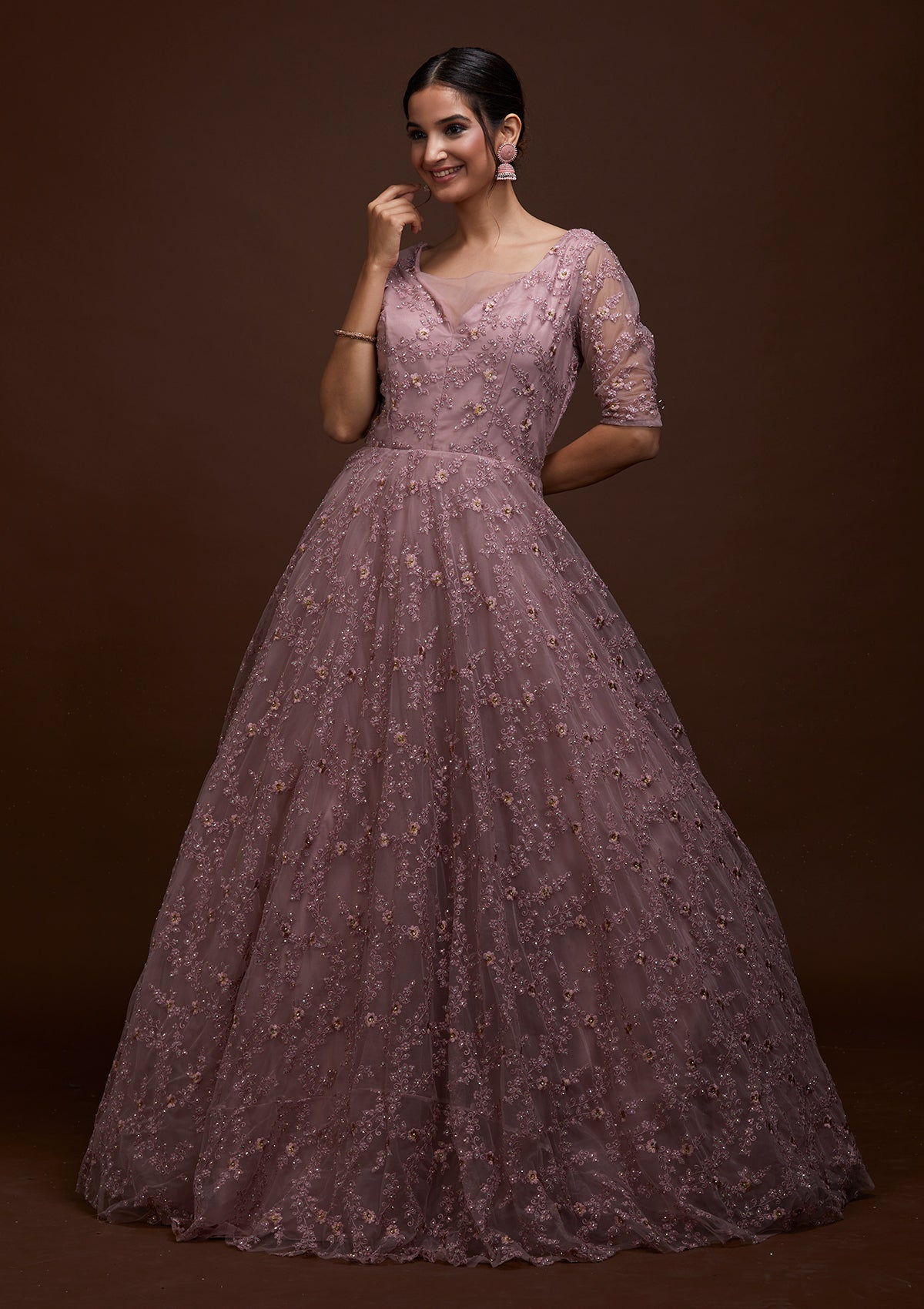 Lavender Sequins Net Gown-Koskii