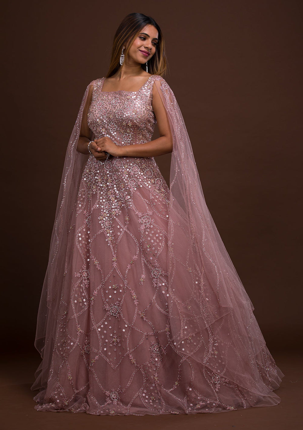 Lavender Sequins Net Designer Gown-Koskii
