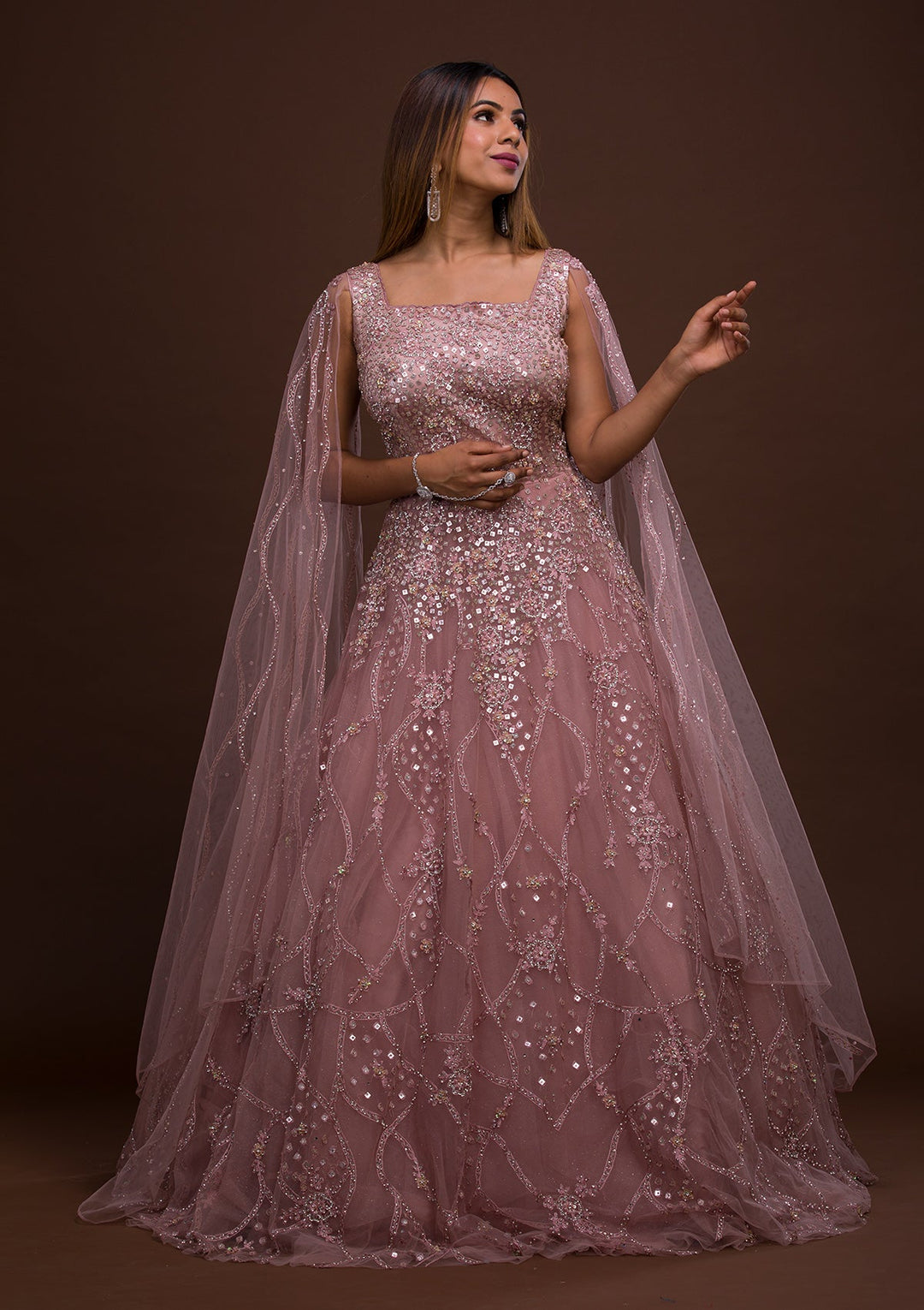 Lavender Sequins Net Designer Gown-Koskii