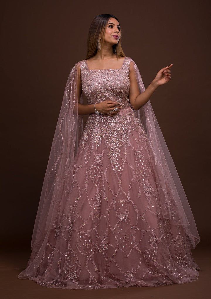Lavender Sequins Net Designer Gown-Koskii