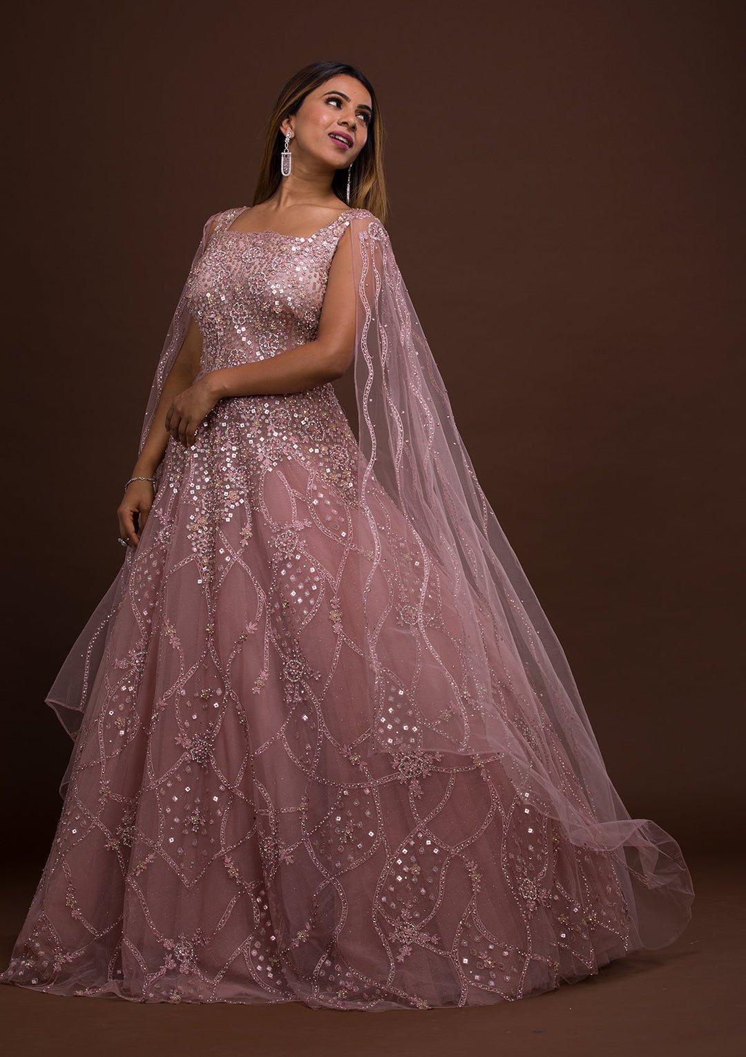Lavender Sequins Net Designer Gown-Koskii