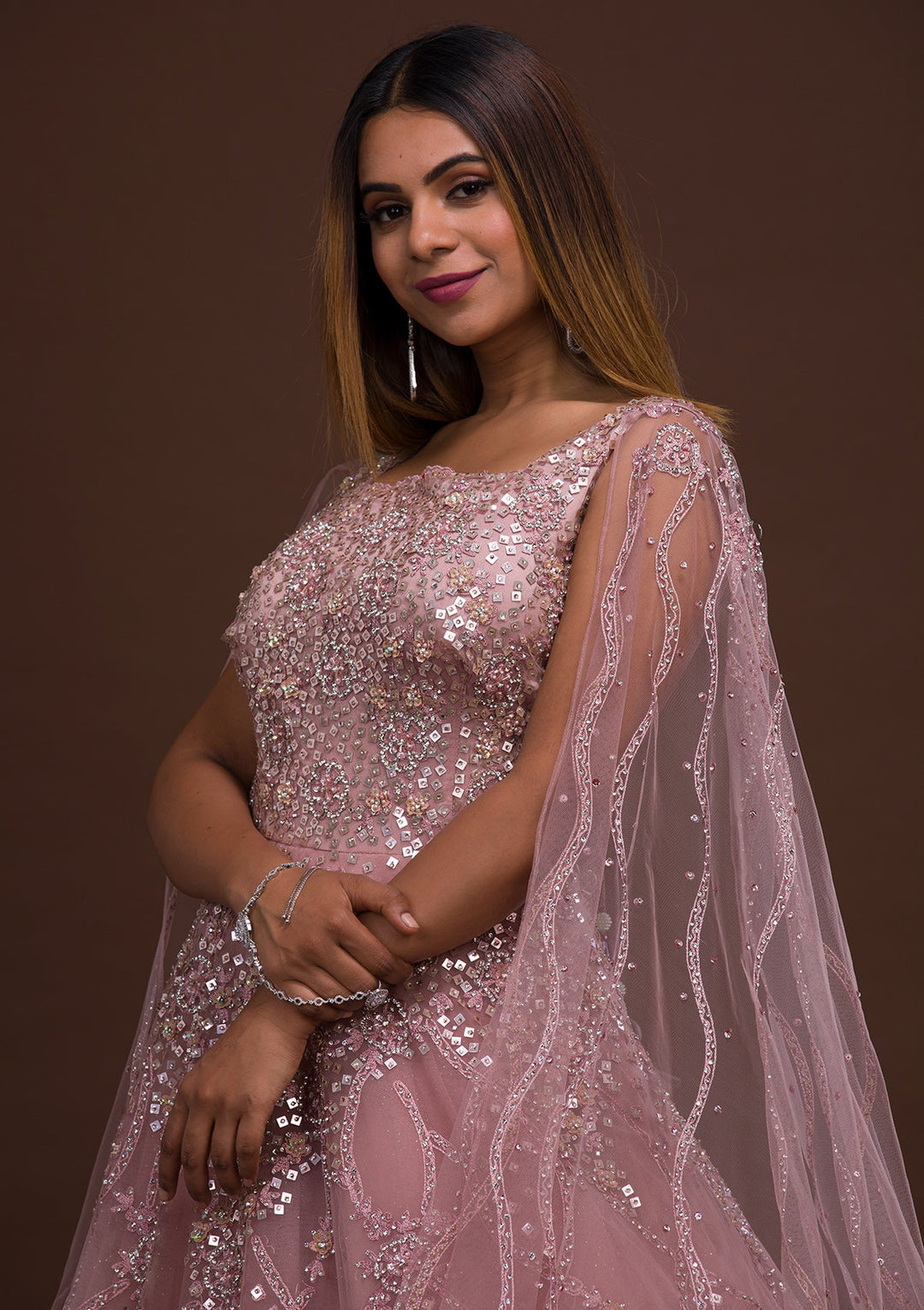 Lavender Sequins Net Designer Gown-Koskii