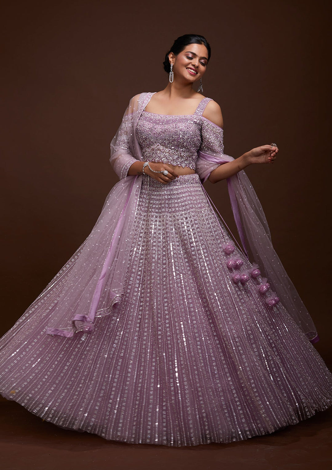 Lavender Sequins Net Lehenga-Koskii