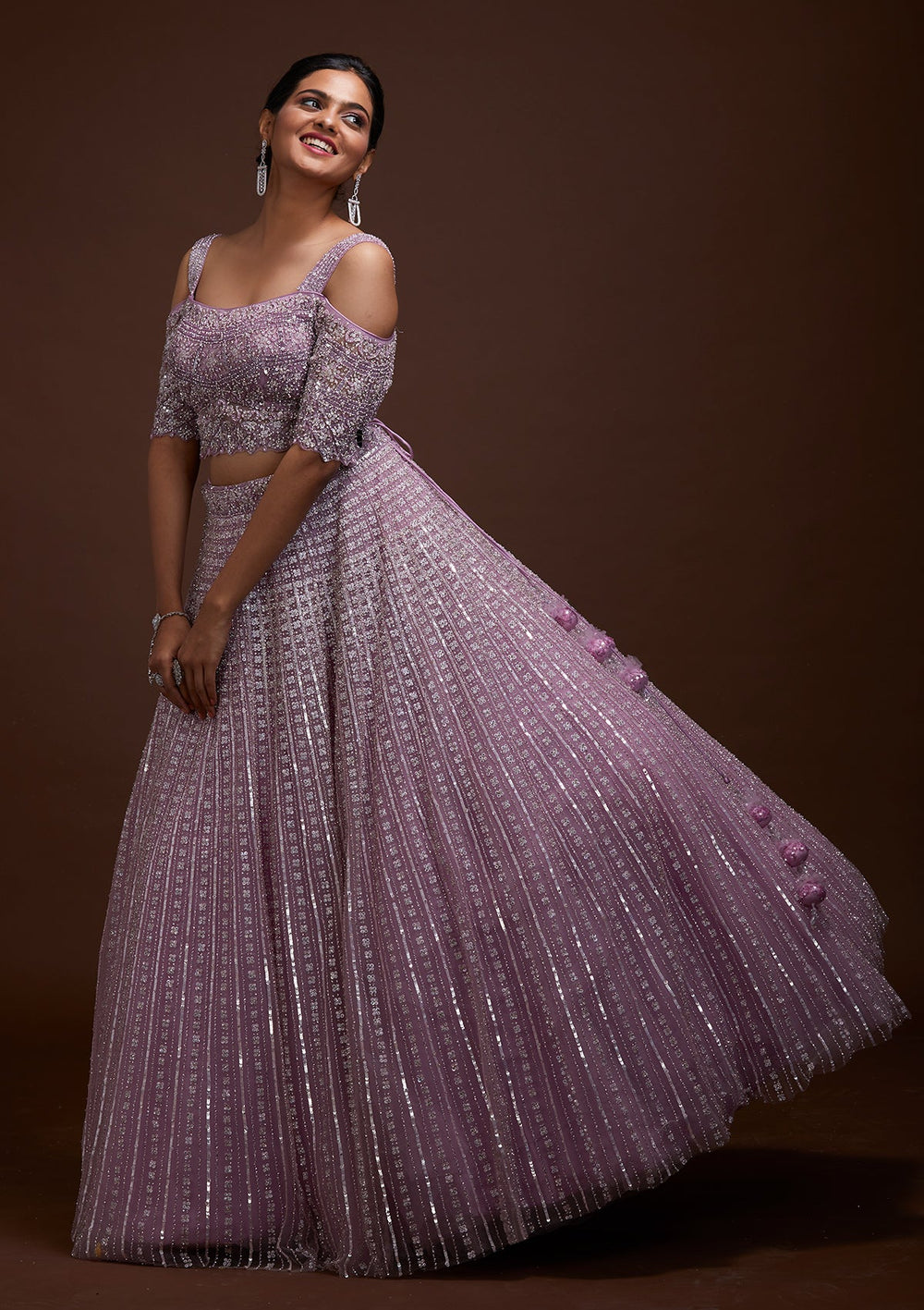 Lavender Sequins Net Lehenga-Koskii