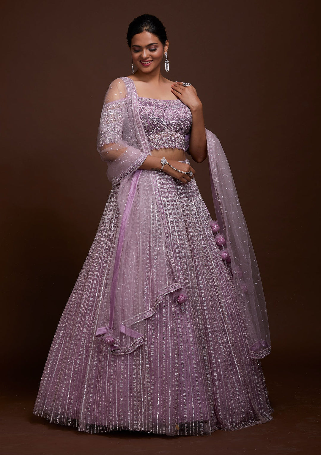 Lavender Sequins Net Lehenga-Koskii