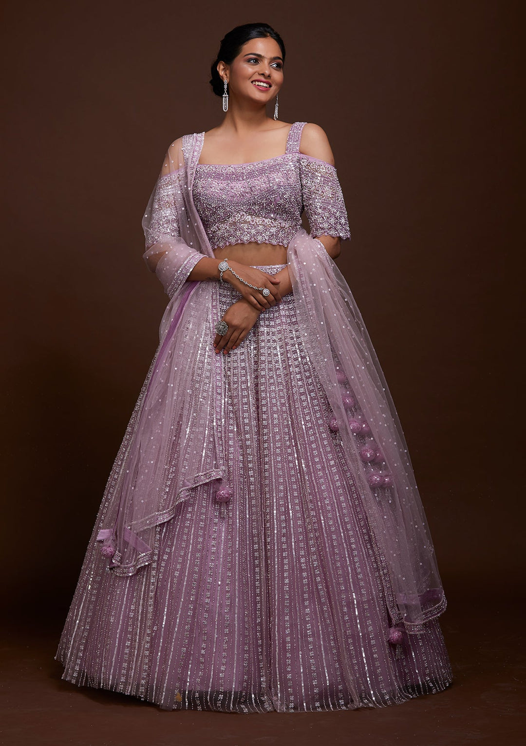 Lavender Sequins Net Lehenga-Koskii
