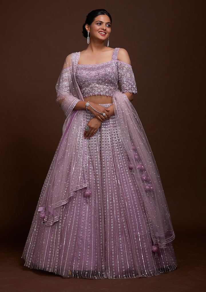 Lavender Sequins Net Lehenga-Koskii