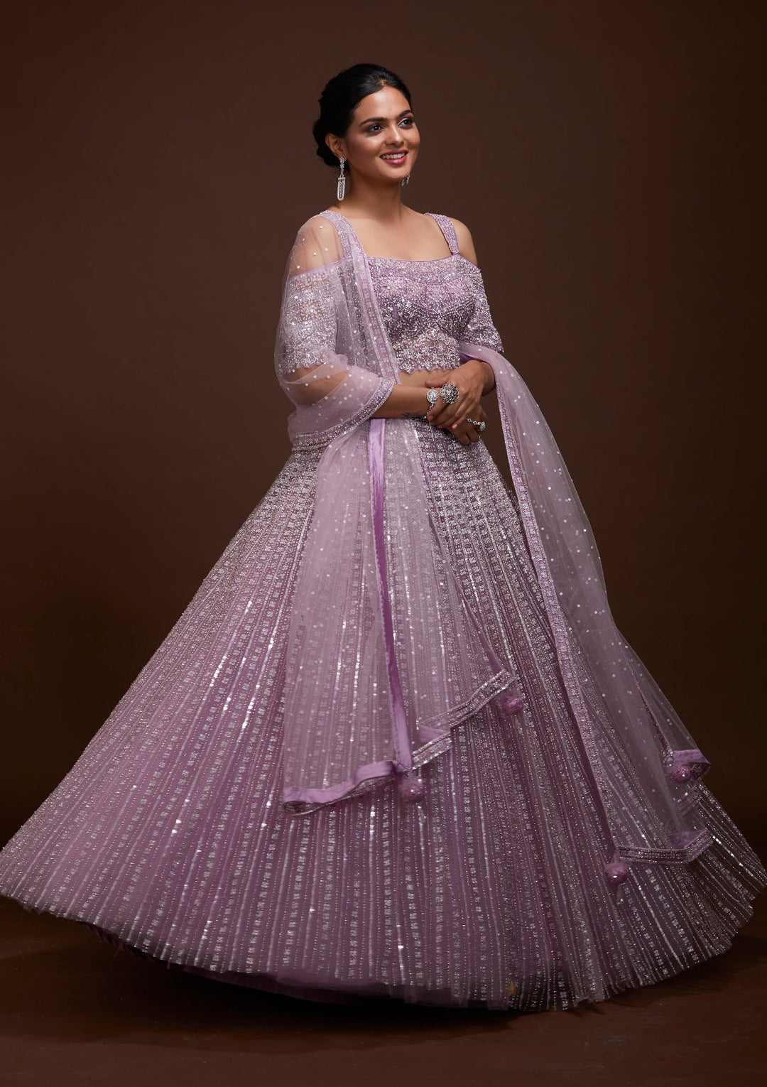 Lavender Sequins Net Lehenga-Koskii