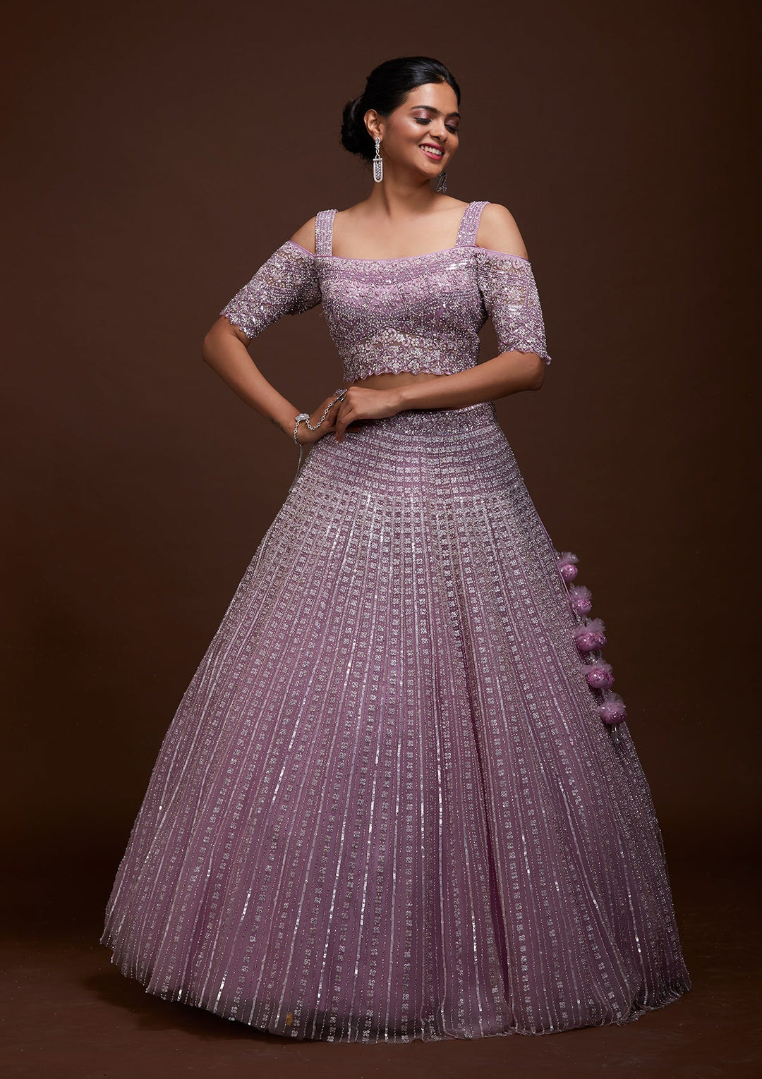 Lavender Sequins Net Lehenga-Koskii