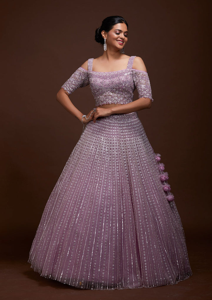 Lavender Sequins Net Lehenga-Koskii