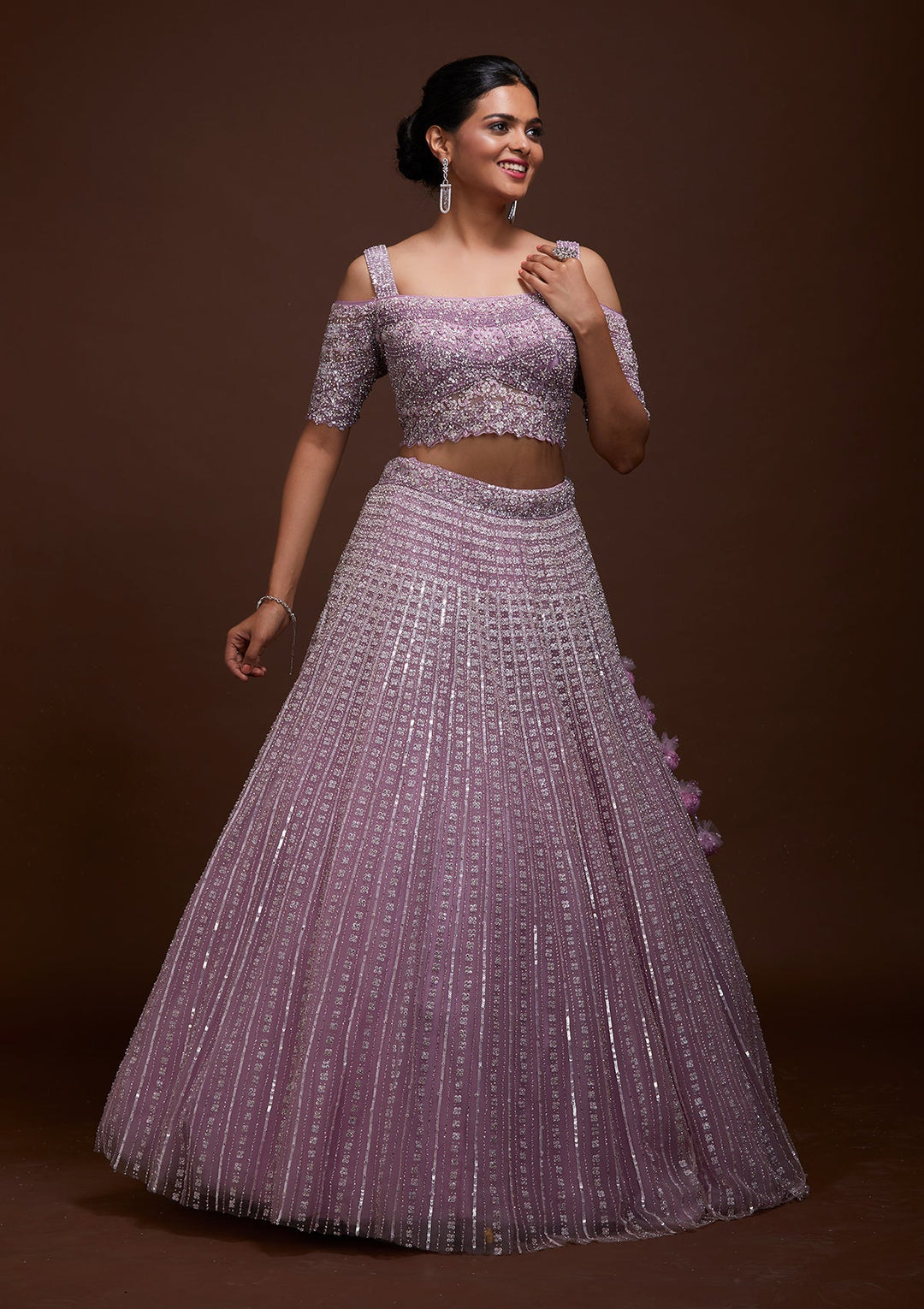 Lavender Sequins Net Lehenga-Koskii