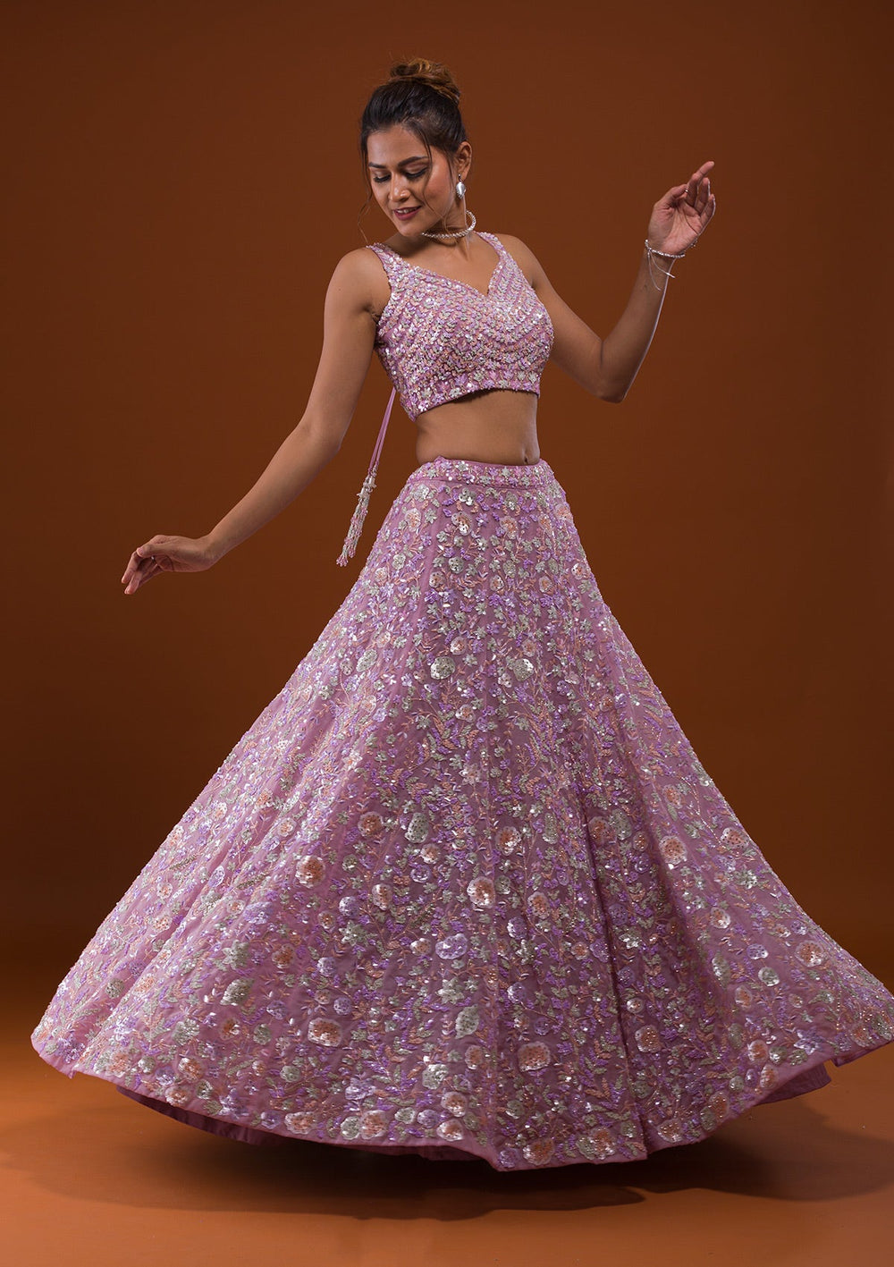 Lavender Sequins Net Designer Lehenga-Koskii